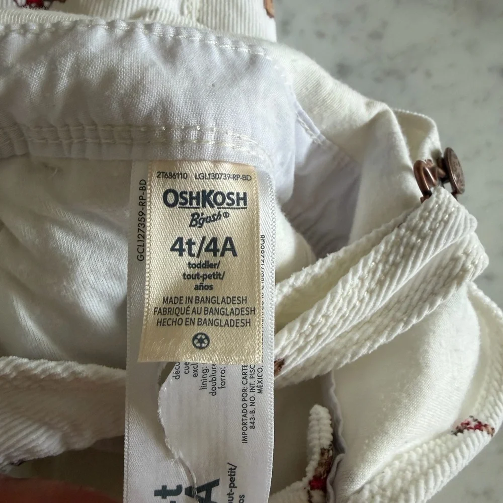 Rare! Reissued Vintage Inspo OshKosh B'gosh Kids White Overalls w/ Bear Pattern